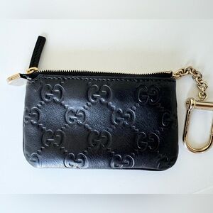 Gucci GG logo Black leather coin purse and keychain